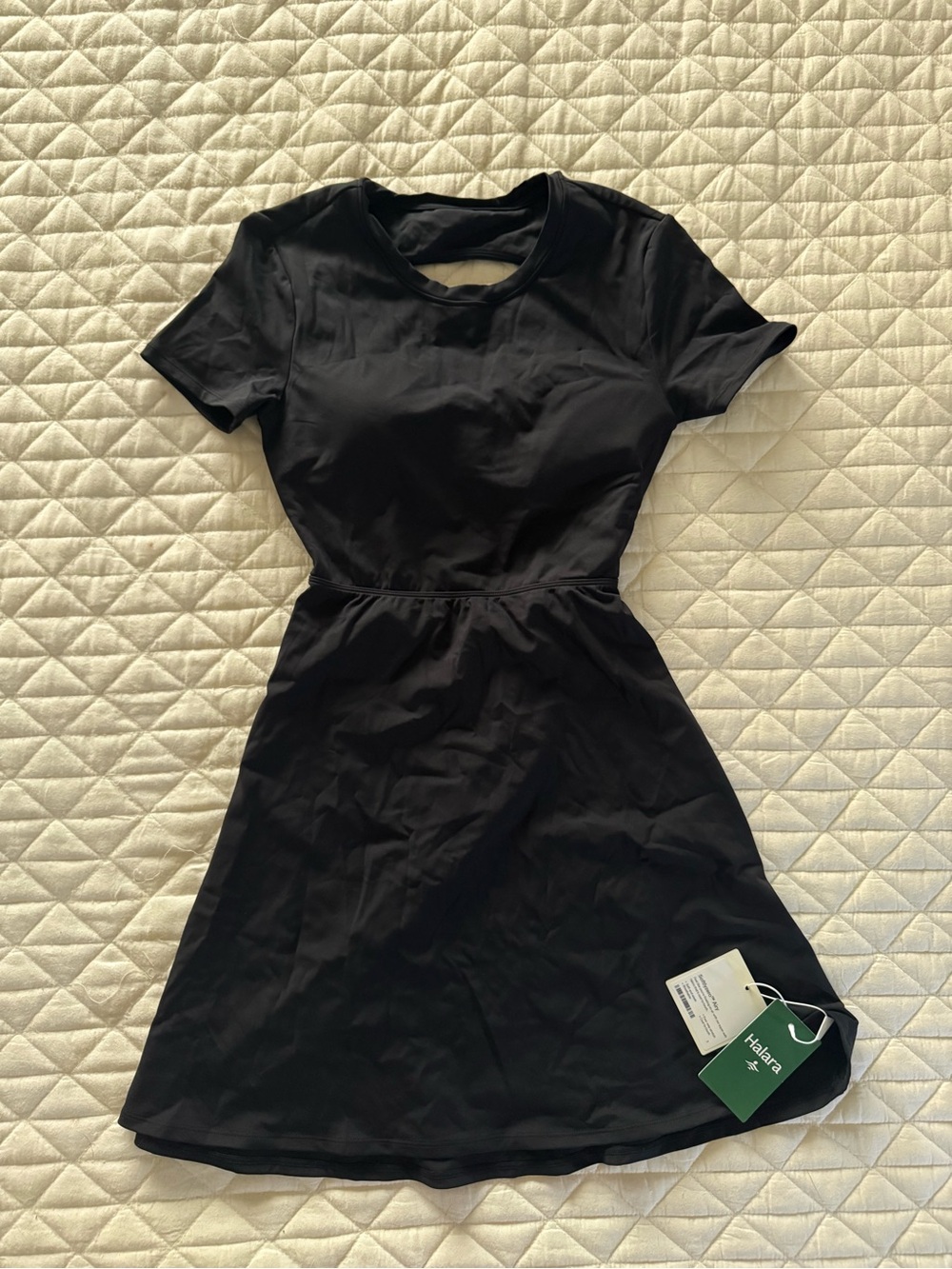 HALARA Black Short-Sleeve Fit-and-Flare Mini Dress